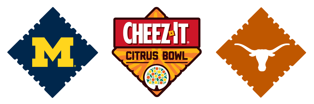Michigan Logo, Cheez-It Citrus Bowl Logo,  Texas Logo