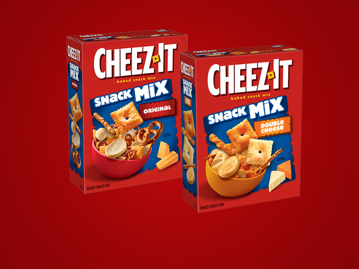 Two Cheez-It boxes on a red background